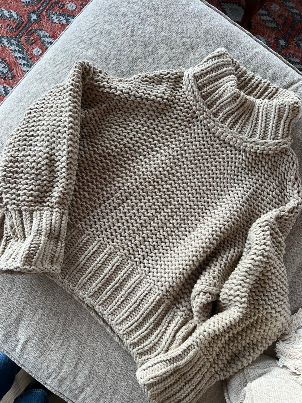 Free People Chunky Knit Turtleneck Sweater in Beige
